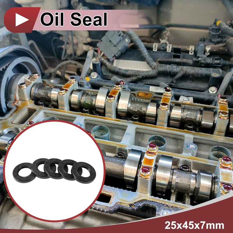 HEROFFIX 5 Pcs Rotary Shaft Seal High Pressure Oil Seal 25x45x7mm Black Nitrile 70 Durometer Rubber - Image 2